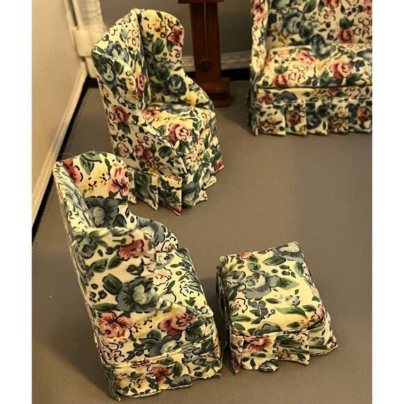 Dollhouse Furniture Living Room 10 pc Loveseat ARm Chair End Table stool Clock - Picture 5 of 11